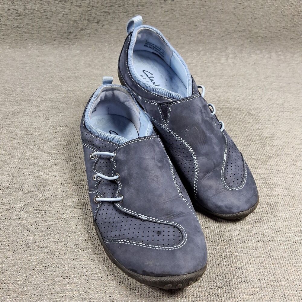 Clarks Privo Blue Suede Leather Slip On Loafers Walking Shoes Women Size 7.5 M